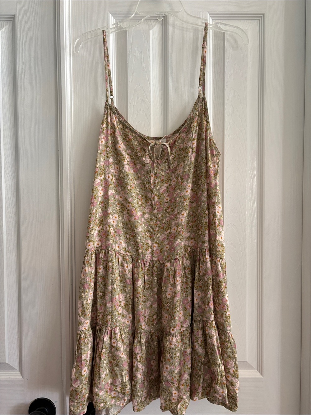 mahina Floral Tiered Mini Dress in Olive and Pink